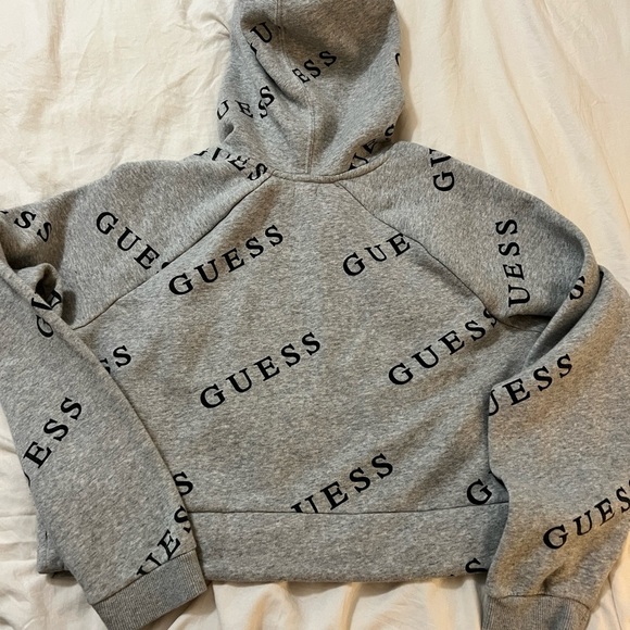 Gray and black Guess logo cropped hoodie size Large - Picture 3 of 3
